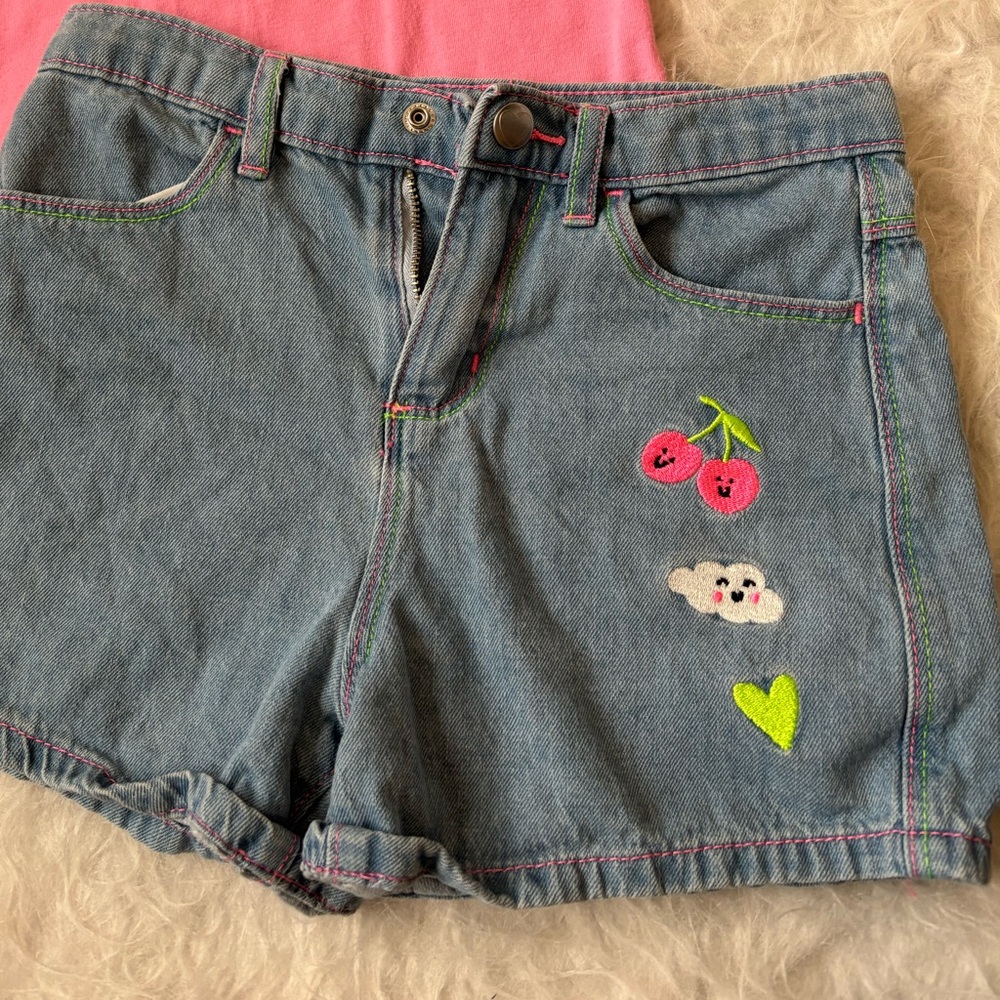 Cat & Jack Pink Watermelon Tank Top + Jean Shorts Summer Set - Picture 2 of 4